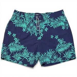 Reyn Spooner Swim Trunks Men's XL Blue Green Hawaiian Floral Lined Shorts